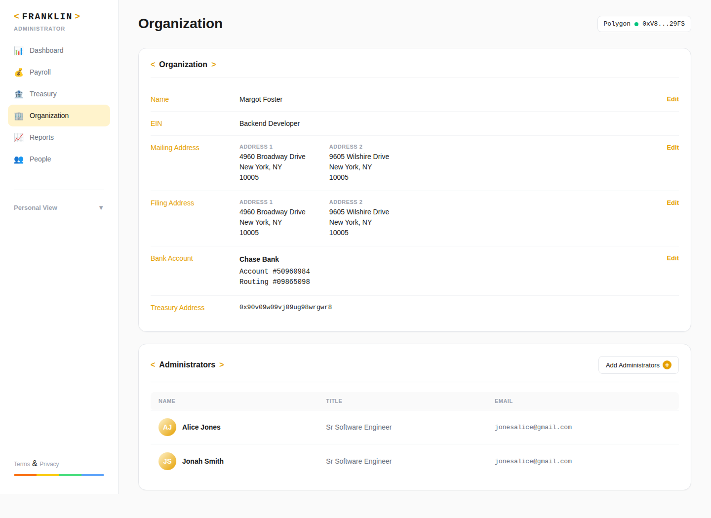 Franklin Payroll - Organization